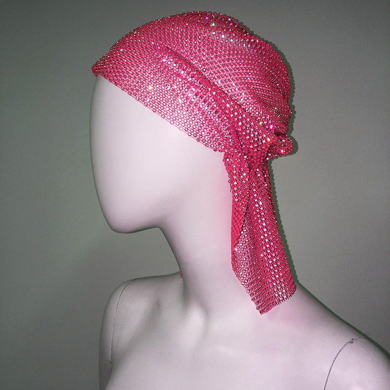 Mesh Rhinestone Elastic Hair Band Headband Outdoor Fashion Headwear Fishing Net Hat - Korvel