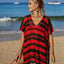 Tassel Openwork Striped V-Neck Cover Up - Korvel