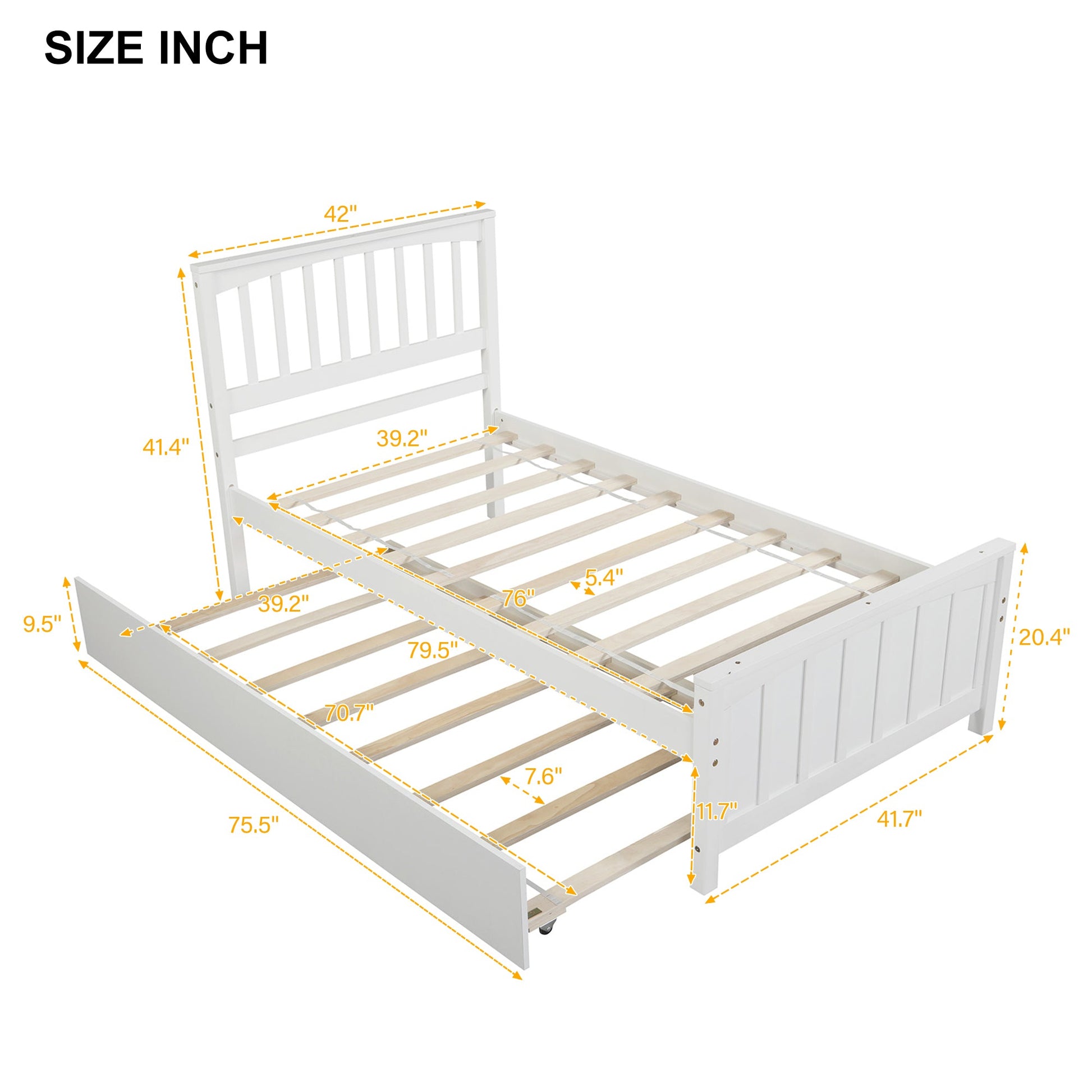 Twin size Platform Bed with Trundle White - Korvel