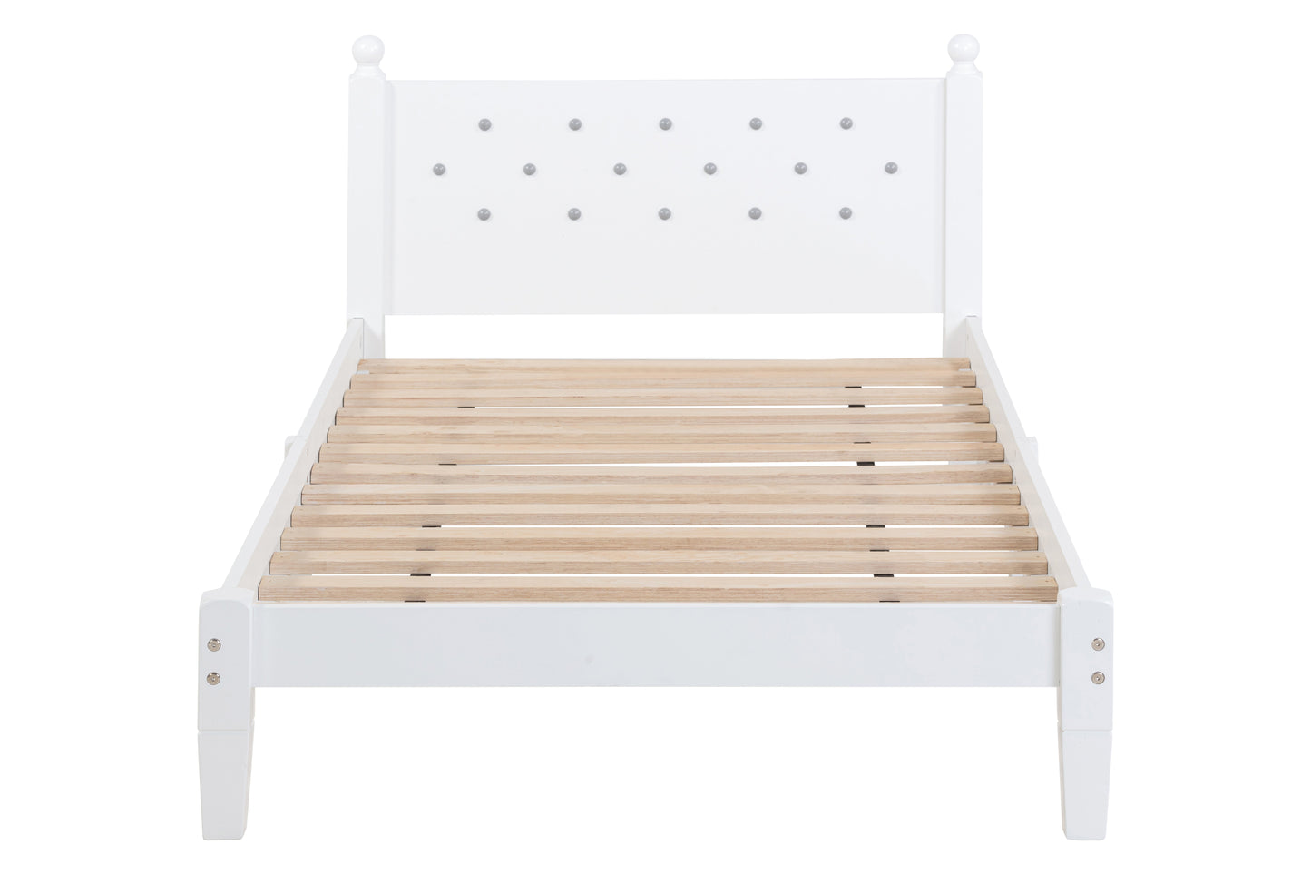 Elegant Twin Bed with Button-Decorated Headboard in White