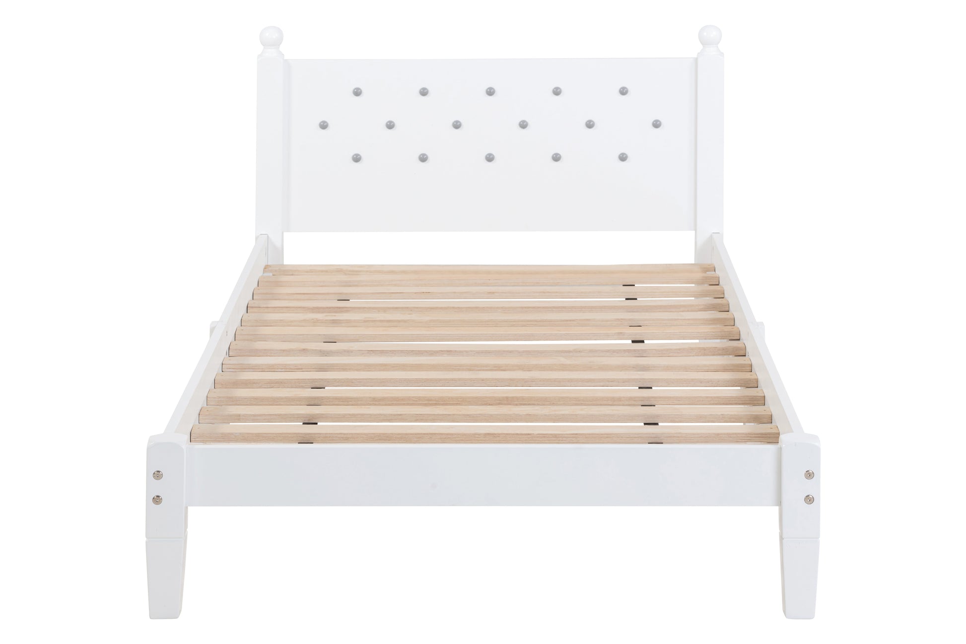 Twin Bed with Button-Decoration Headboard, with Bed Slats,White - Korvel