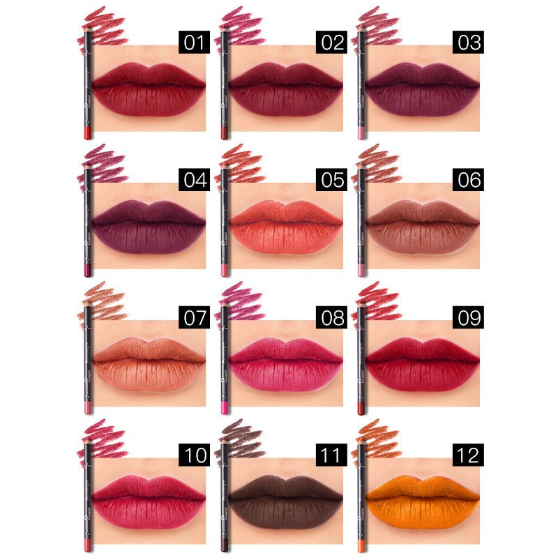 Pudaier twelve-color lip liner foreign trade waterproof non-fading matte velvet lipstick pen - Korvel