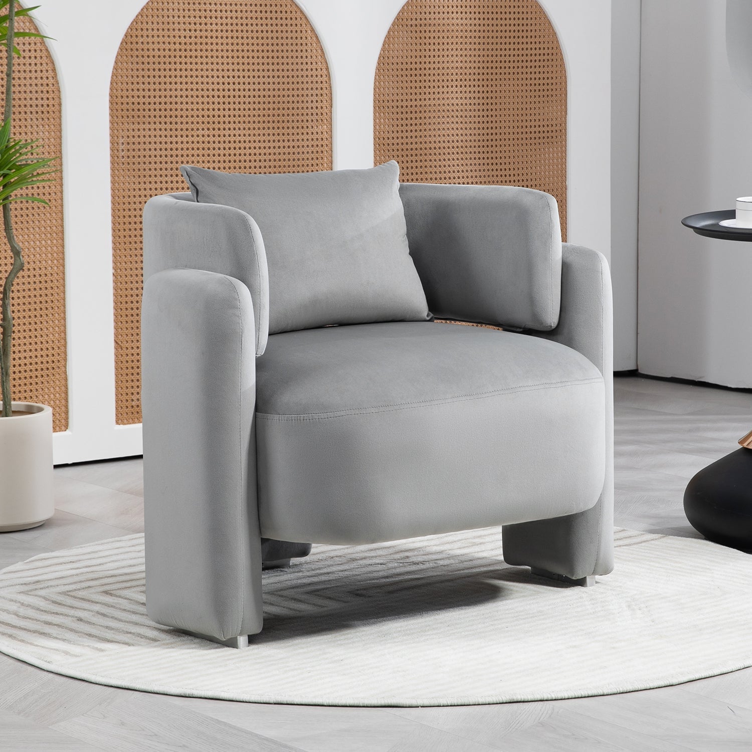 Modern design velvet lounge chair,single sofa with pillows for living room,bedroom(GREY) - Korvel