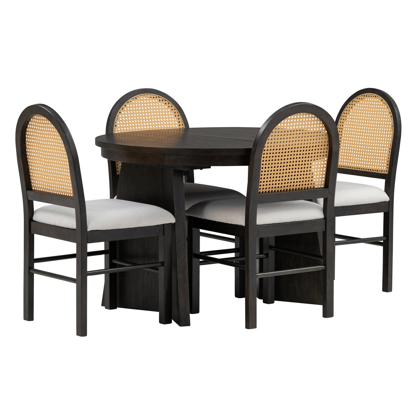 TREXM 5-Piece Retro Dining Set with Expandable Table & Chairs