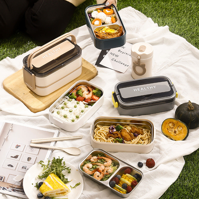 Microwave-heatable 316 stainless steel sealed single-layer compartment insulation lunch box lunch box bento box - Korvel