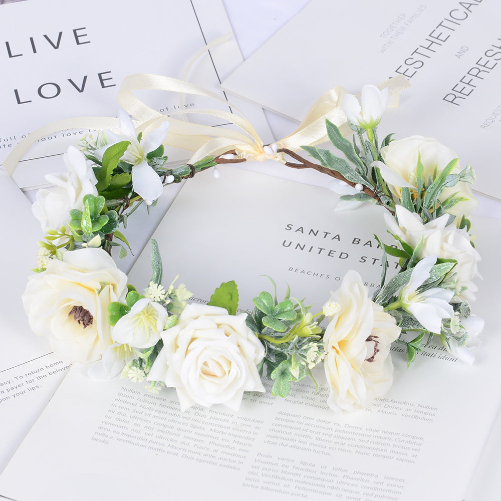 Simulated Rose Blossoms Adjustable Headwear Wreath Bridal Fairy Princess Birthday Performance Headwear - Korvel