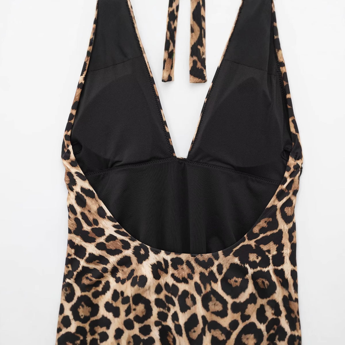 Leopard print halter neck one-piece swimsuit for women - Korvel