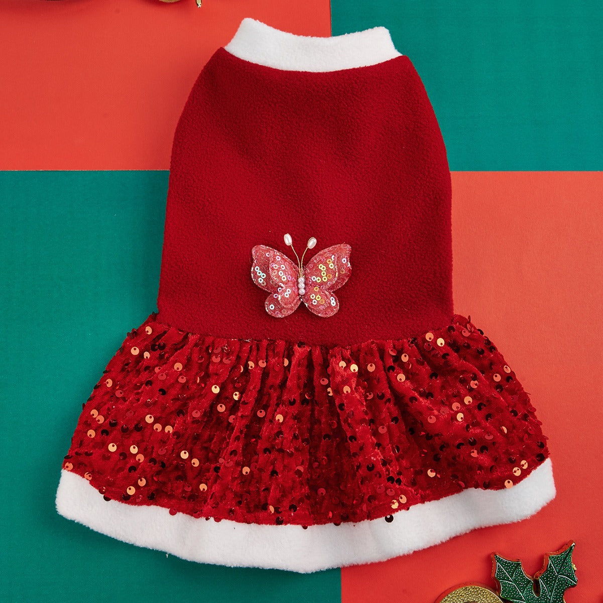 Autumn and Winter New Pet Plush Clothes Christmas Dog Dress Small Dog Teddy Dress Cat Clothes - Korvel