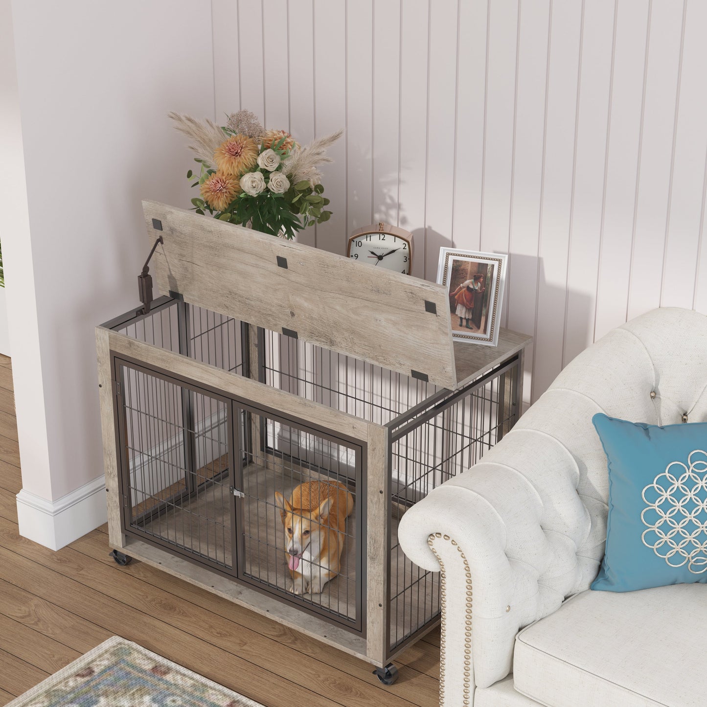 Table d'appoint pour chien de style mobilier sur roues