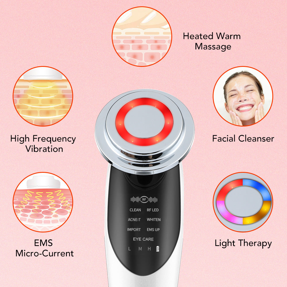 7-in-1 EMS Micro-Current Color Light Vibration LED Beauty Cleansing Import Instrument Face Lift Essence Import Instrument - Korvel
