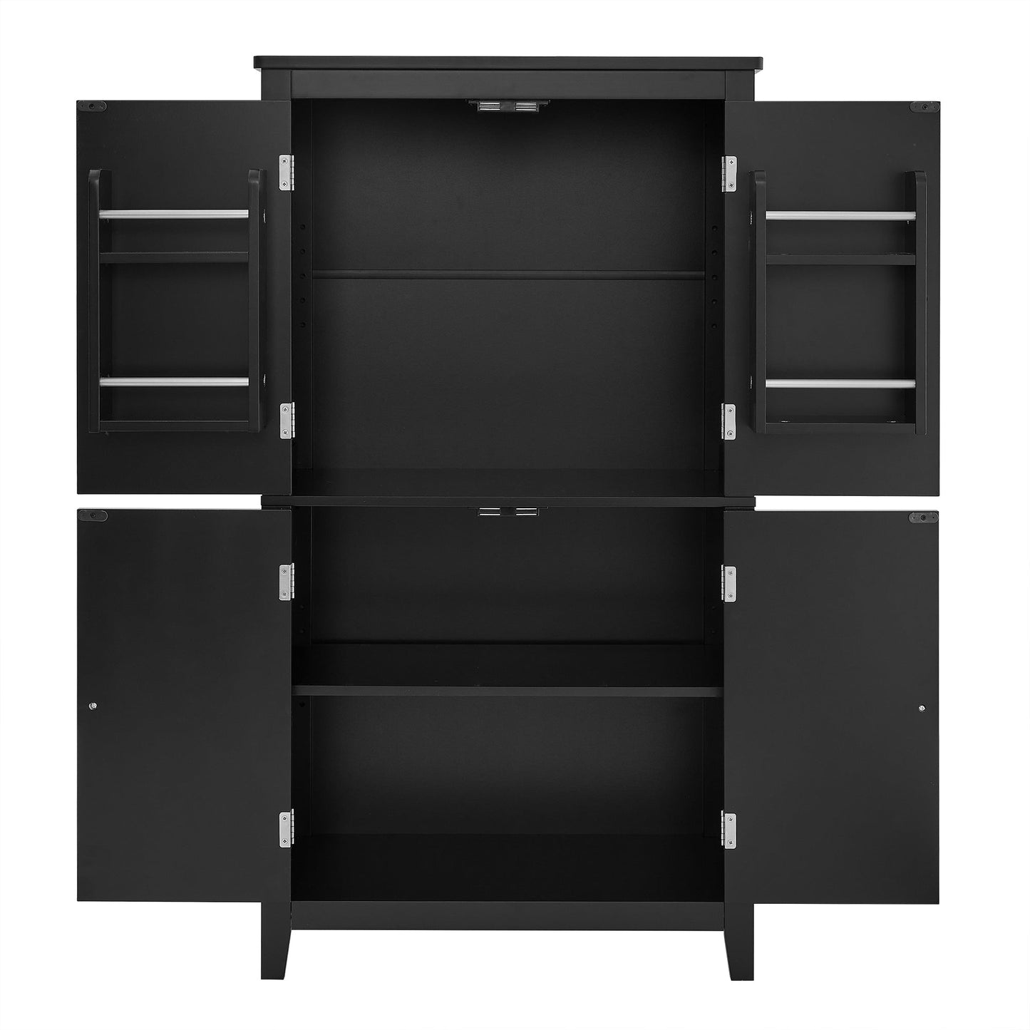 Elegant Black Bathroom Floor Storage Cabinet with Adjustable Shelves