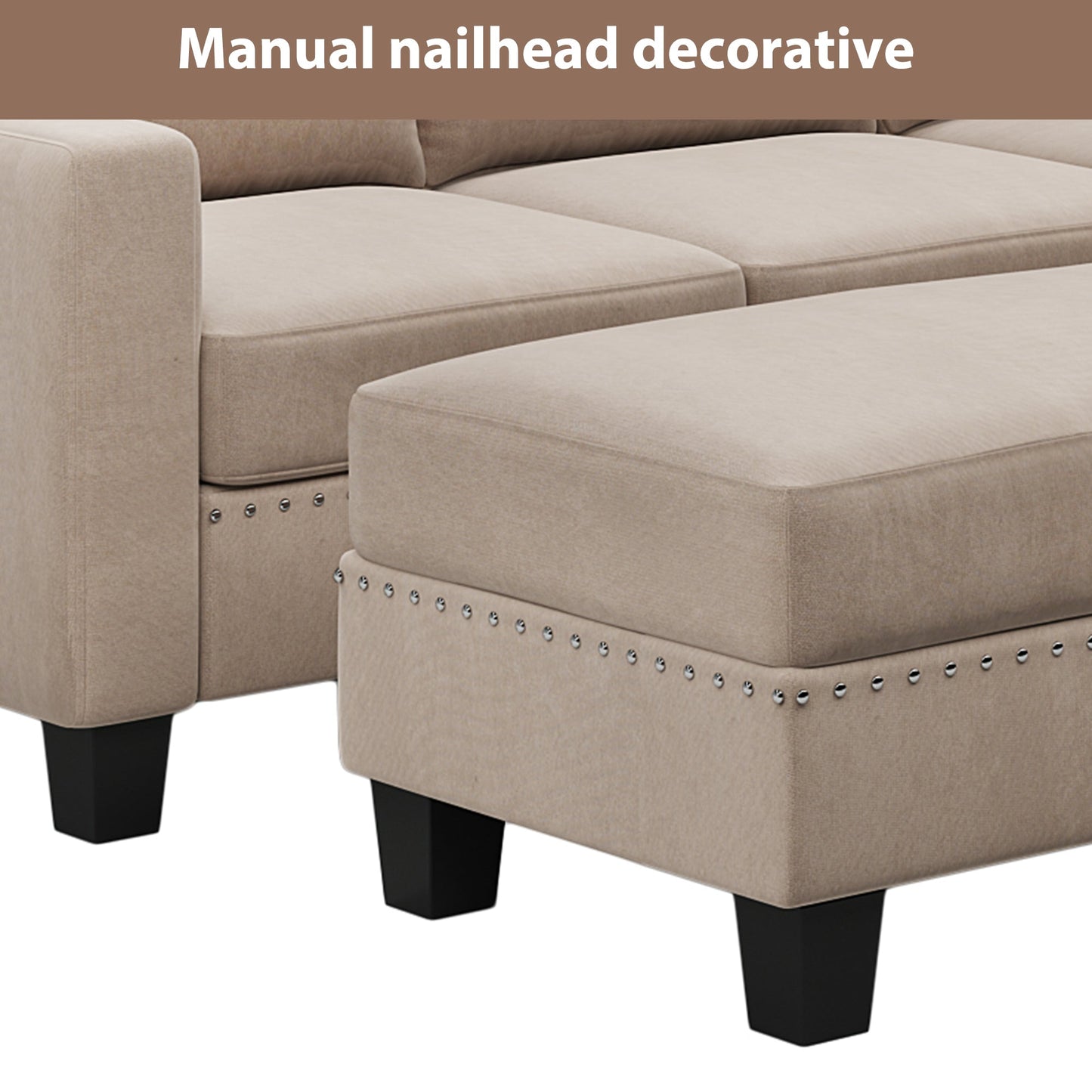 [New]81" Reversible Sectional Couch with Storage Chaise L-Shaped Sofa for Apartment Sectional Set Warm Grey - Korvel