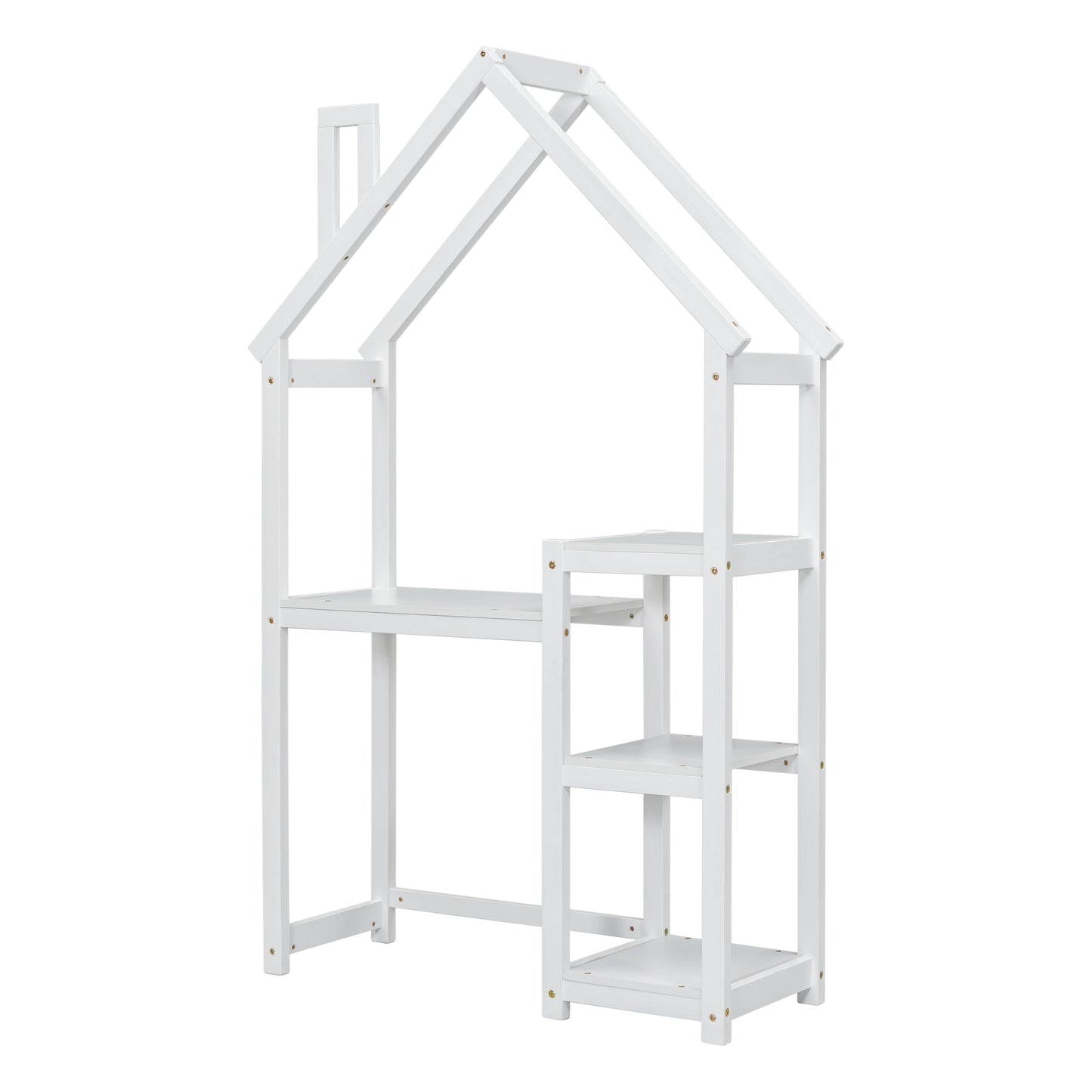 House-shaped Wooden writing Desk,Kids study Table,Bookshelf & Toy Storage,White - Korvel