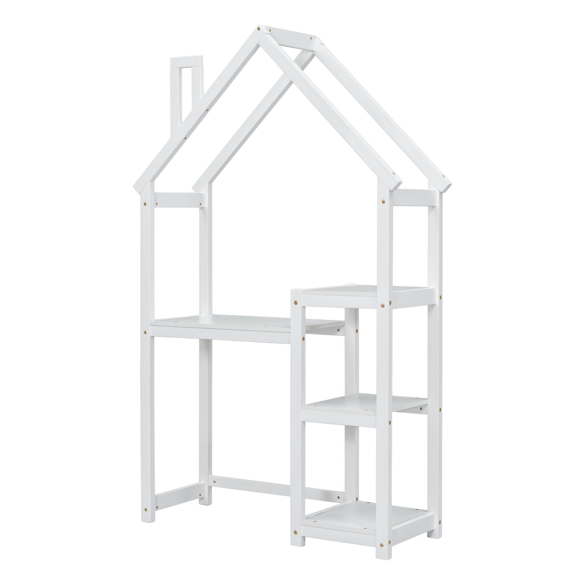House-shaped Wooden writing Desk,Kids study Table,Bookshelf & Toy Storage,White - Korvel