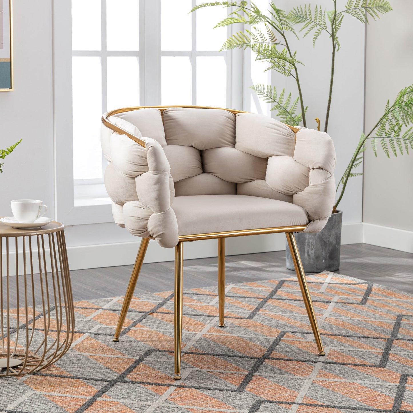 Luxury modern simple leisure velvet single sofa chair bedroom manicure table back chair beige - Korvel