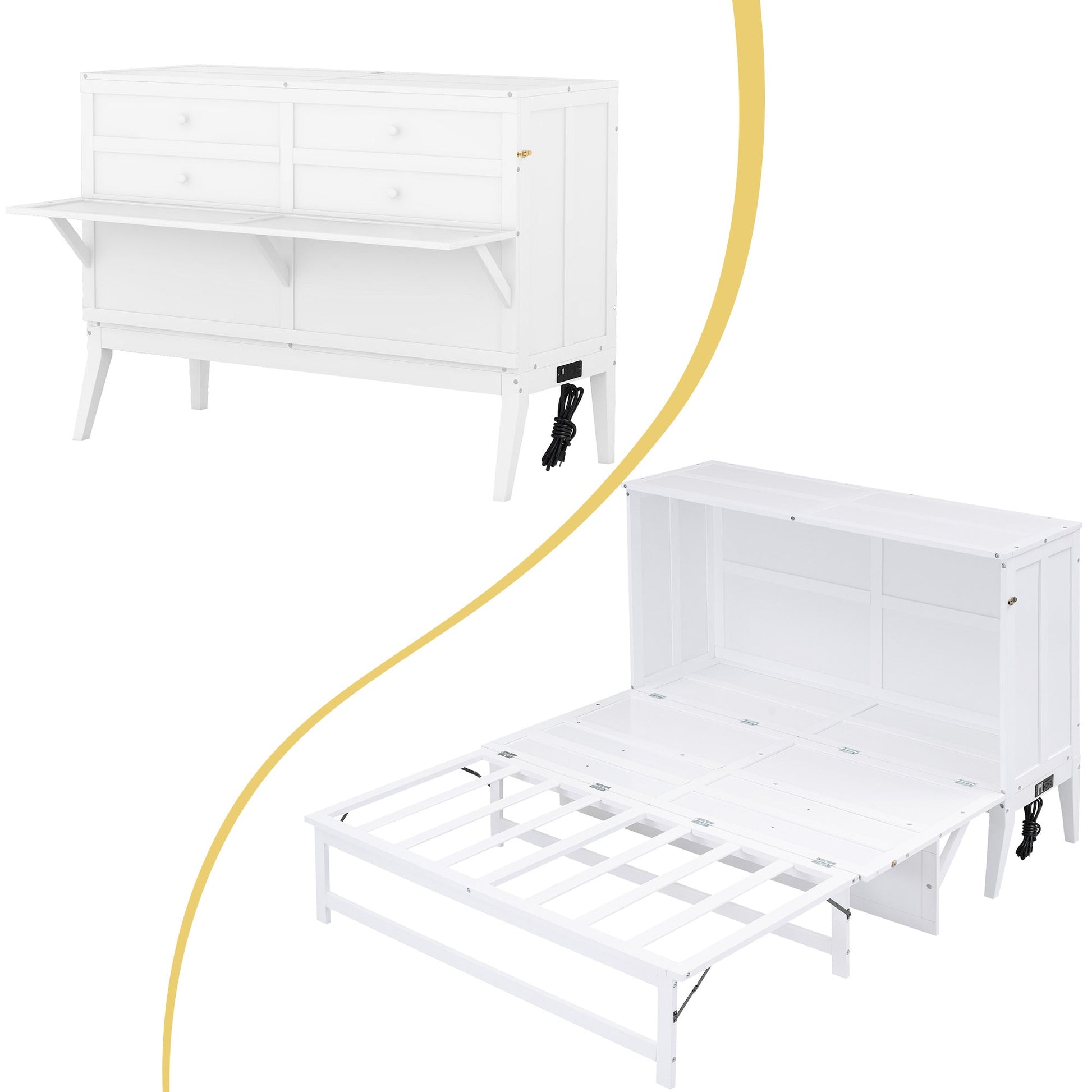 Queen Size Murphy Bed with Built-In Charging Station and a Shelf  White - Korvel