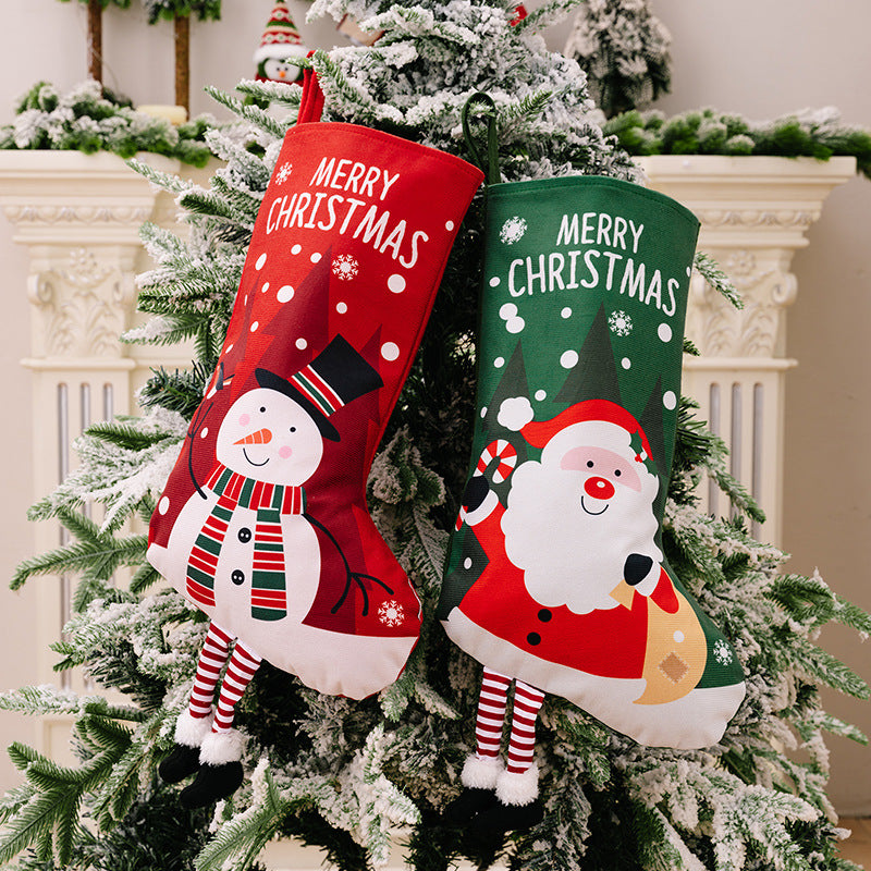 Christmas decorations, colorful prints, Christmas socks, Santa Claus gift socks, snowman gift bags, red and green leg hanging Christmas socks - Korvel