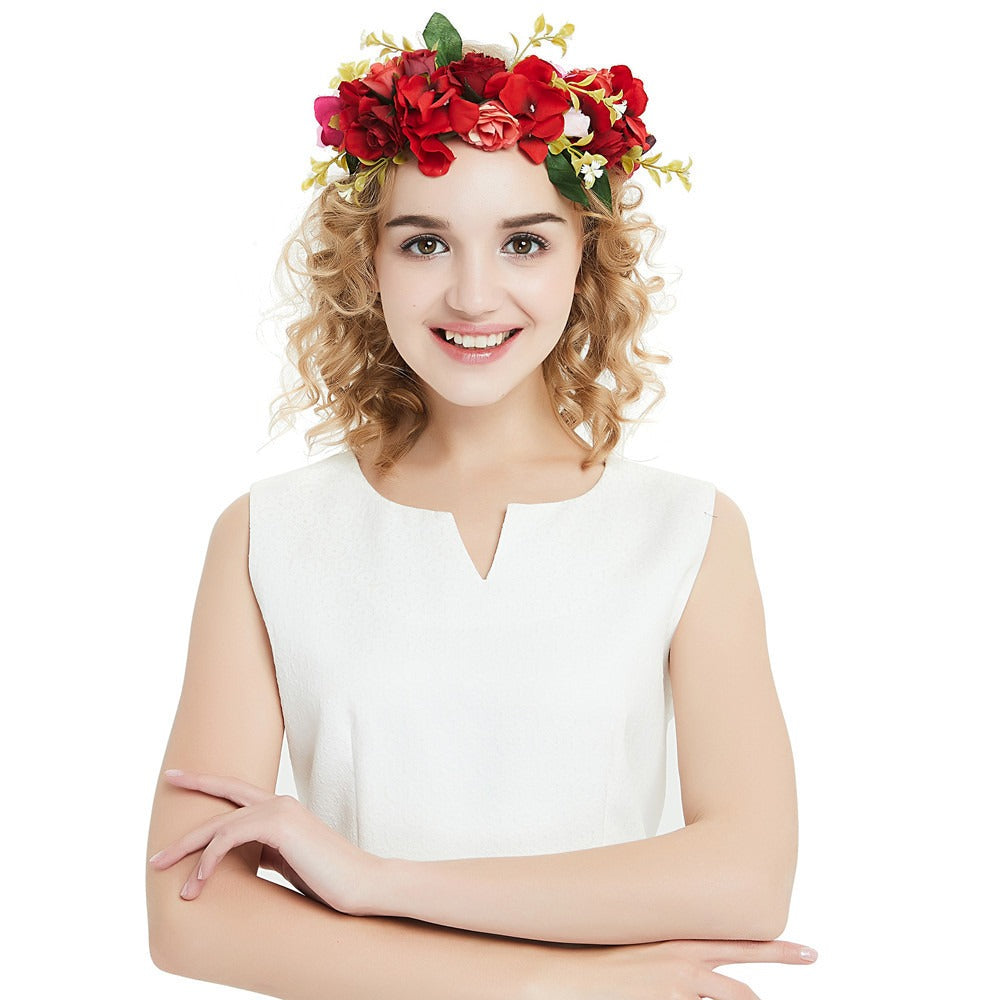 Big Red Rose Blossom Hair Band Bridal Flower Ring Hair Band - Korvel