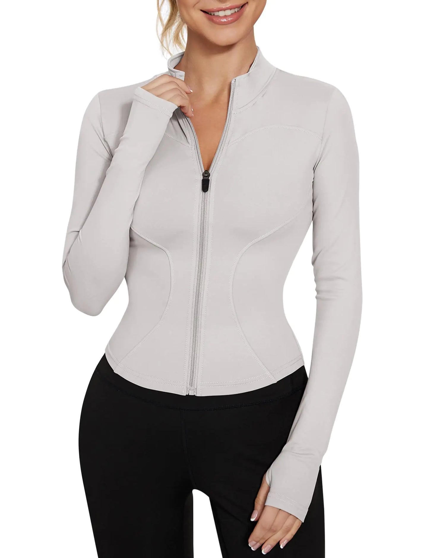 Chaqueta de entrenamiento con cremallera ligera para mujer LUYAA - Gris marfil