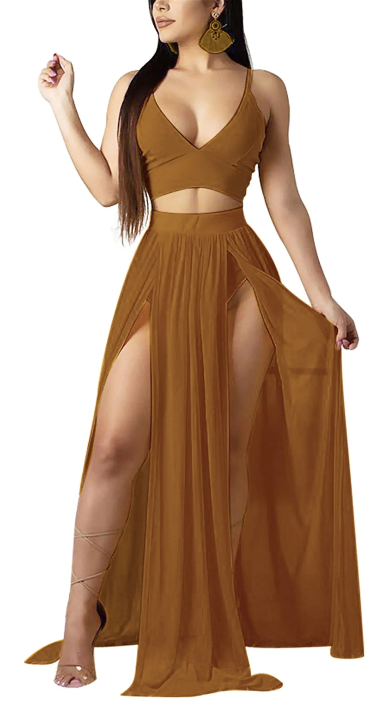 Conjunto de vestido maxi de gasa de 2 piezas para mujer chic