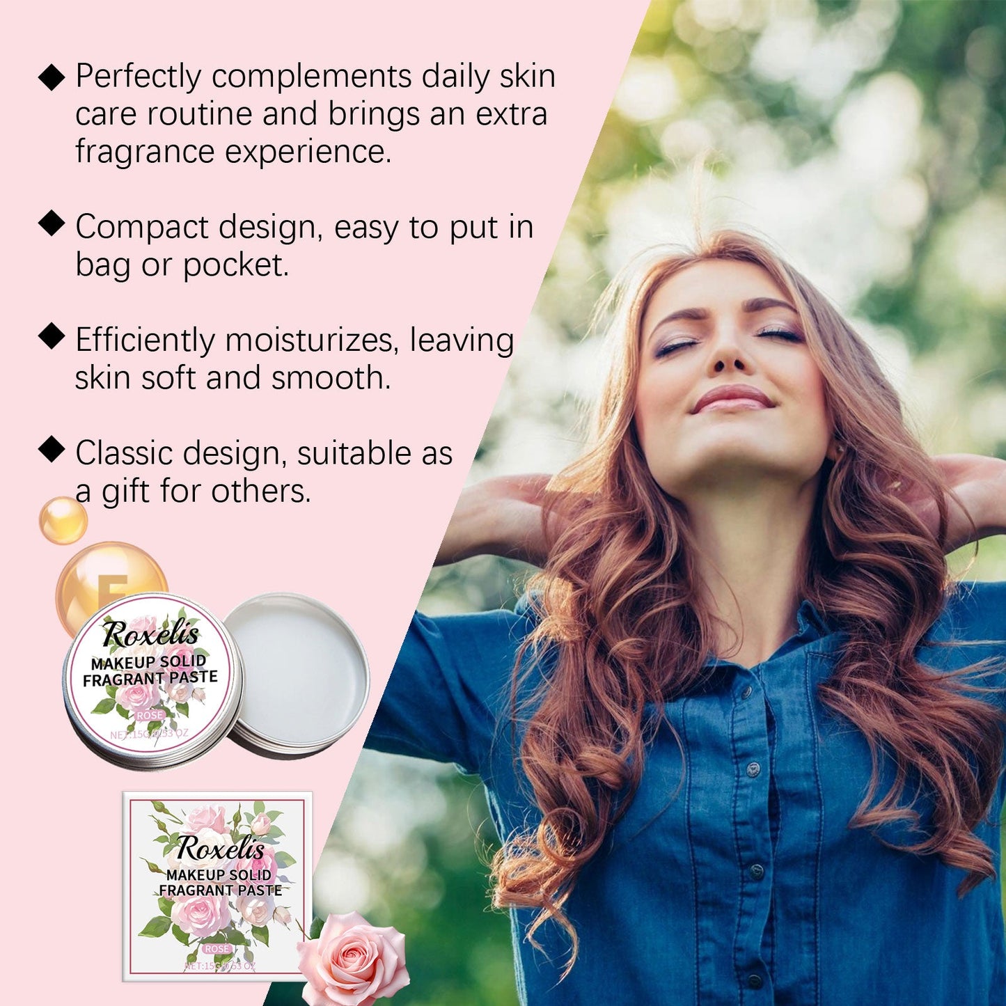 Solid Rose Balm Fresh, Light Scent, Lasting Lasting Everyday Date Charming Charm Portable Solid Balm - Korvel