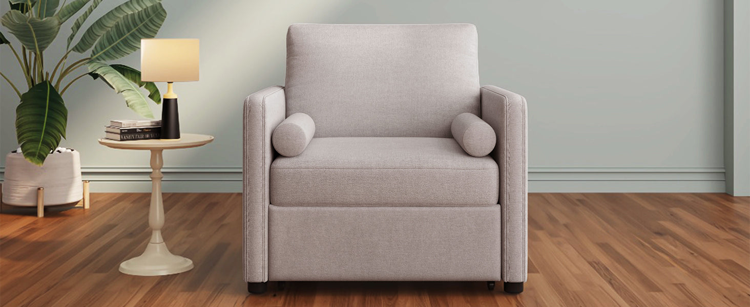 3 in 1 Convertible Sleeper Chair with Adjustable Backrest, Lounger Chair Turns Into Bed, Single Bed for Living Room, Linen, Tan - Korvel