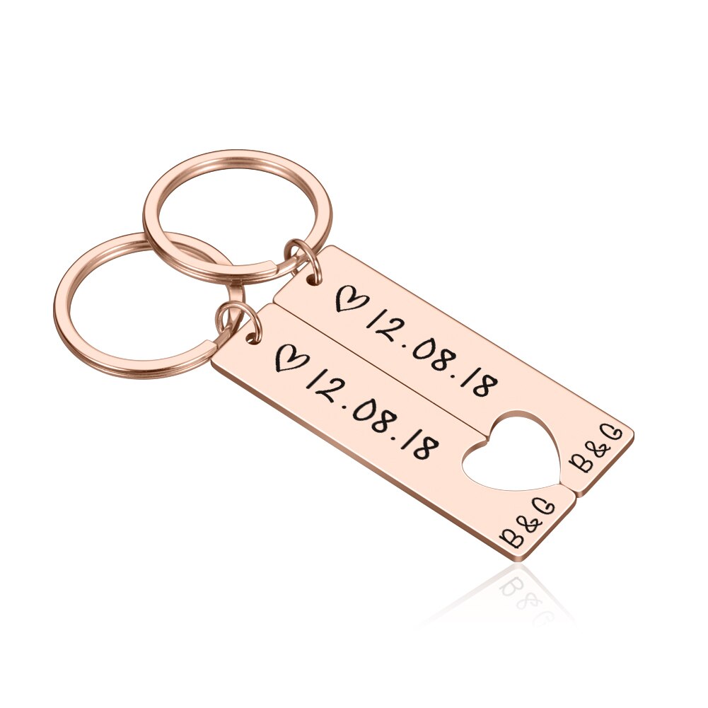 Personalized Heart Keychain Set  Engraved King Date and Name Love Keyring Gift for Couples Girlfriend Boyfriends Key Chain Rings - Korvel