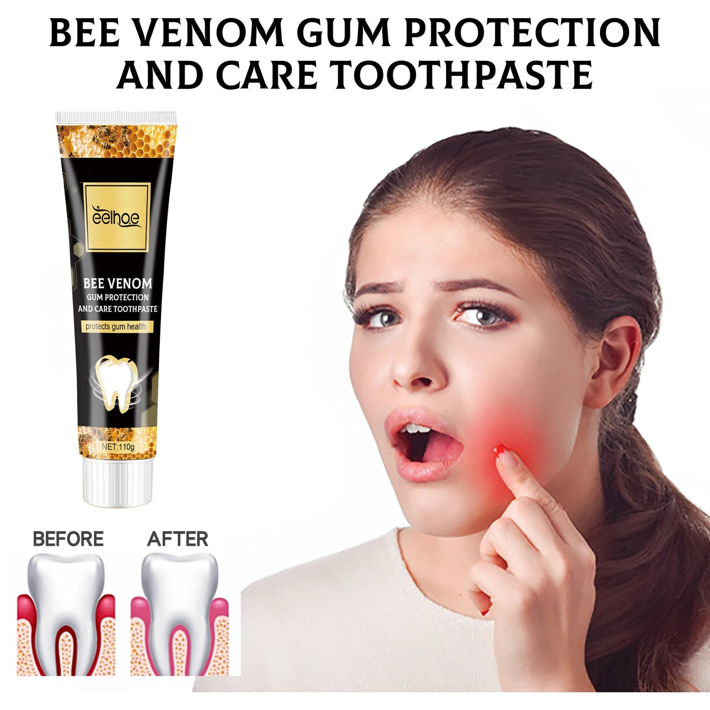 Bee Venom Gingival Toothpaste, Cleaning Stains Breath Fresh Whitening Toothpaste - Korvel