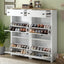 ONTREND ultra-thin shoe cabinet set with 4 flip drawers and adjustable panel top shoe rack, white - Korvel