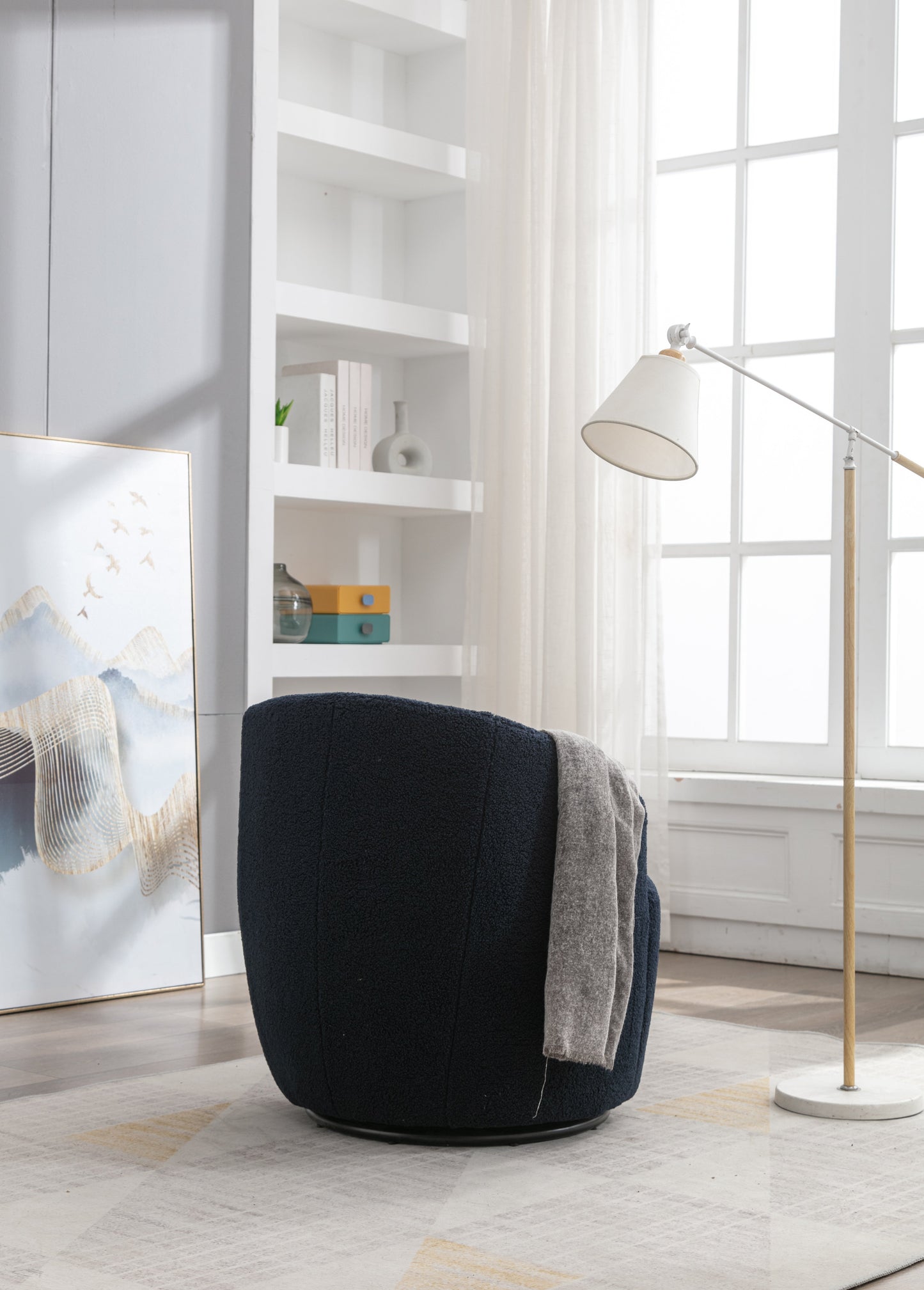 Teddy Fabric Swivel Accent Armchair - Dark Blue