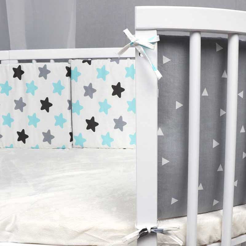 Print Baby Bed Bumper Double-faced Detachable Newborn Crib Around Cot Protector Kids Room Decor - Korvel