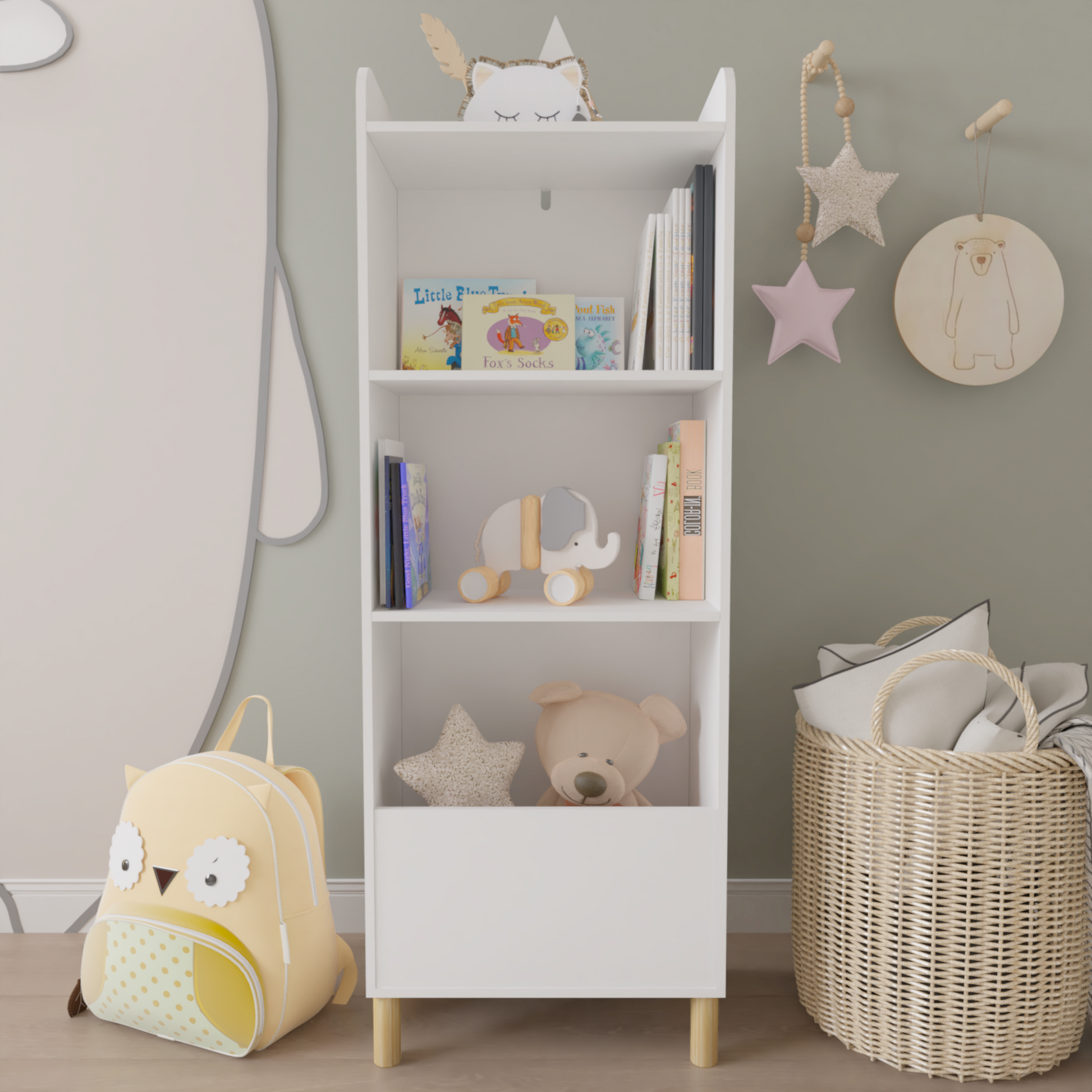 Kids 4-Tier Bookcase Children's Book Display Bookshelf Toy Storage Cabinet Organizer for Children's Room Playroom - Korvel
