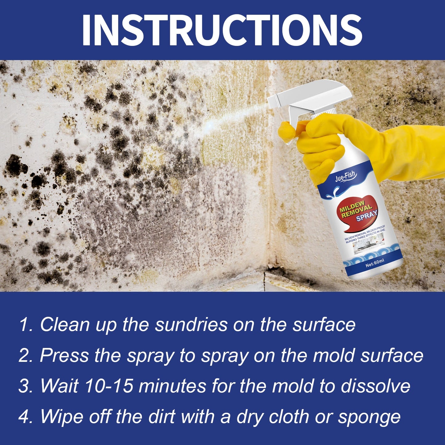 Mildew Remover, Wall Toilet Wash Basin Mildew Removal Spray - Korvel