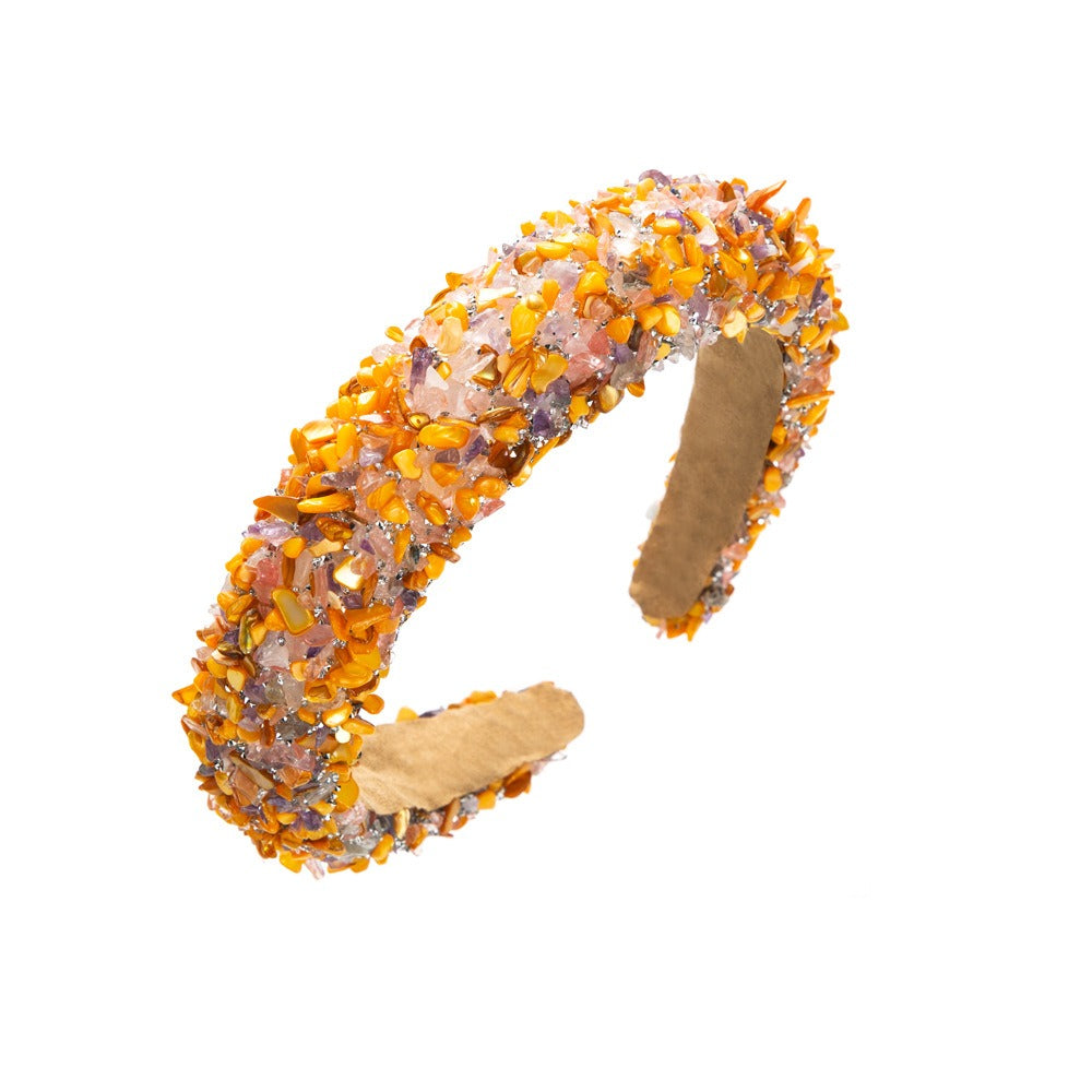 Exaggerated Baroque Colorful Crystal Candy Sponge Wide Edge Hair Hoop Headband - Korvel