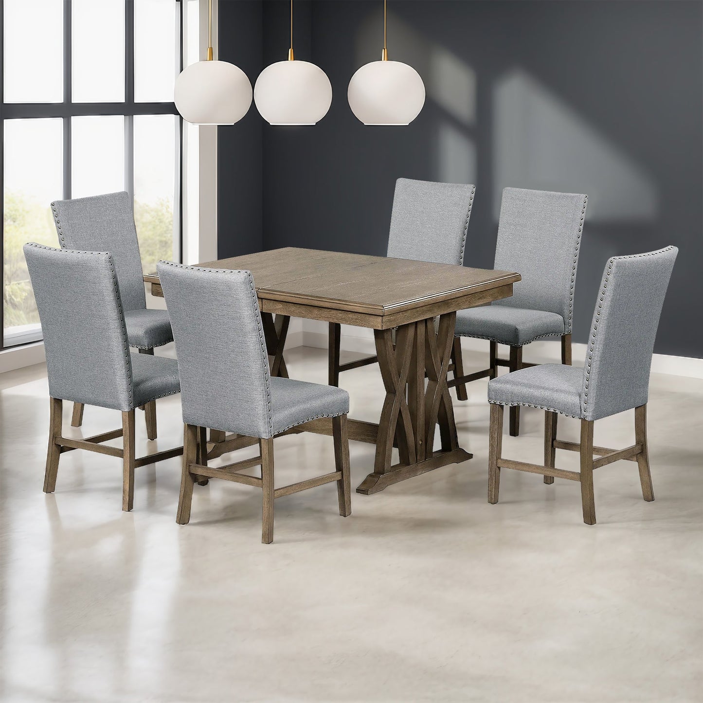 Ensemble de salle à manger TOPMAX en bois massif de style mid-century de 7 pièces