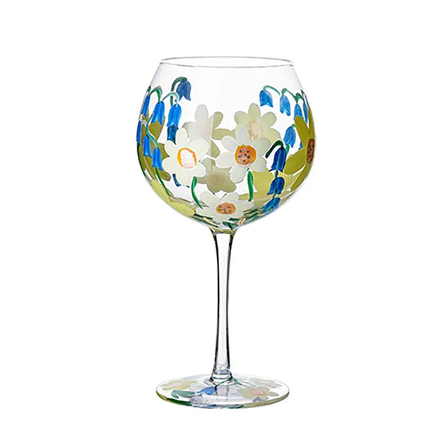 Nordic Colored Glass Wine Glasses Creative Hand-Painted Flowers Wine Glass Household Painted Goblet Crystal Champagne Drinkware - Korvel
