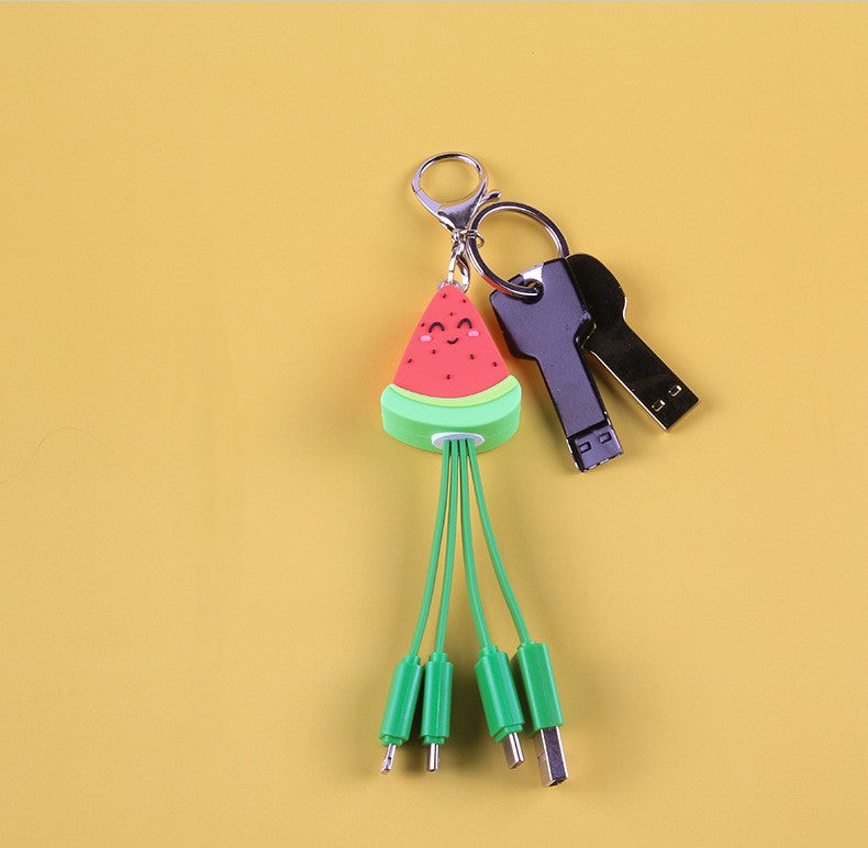 Summer cartoon charging cable refreshing fruit watermelon smiling face keychain data cable creative mobile fast charging cable - Korvel
