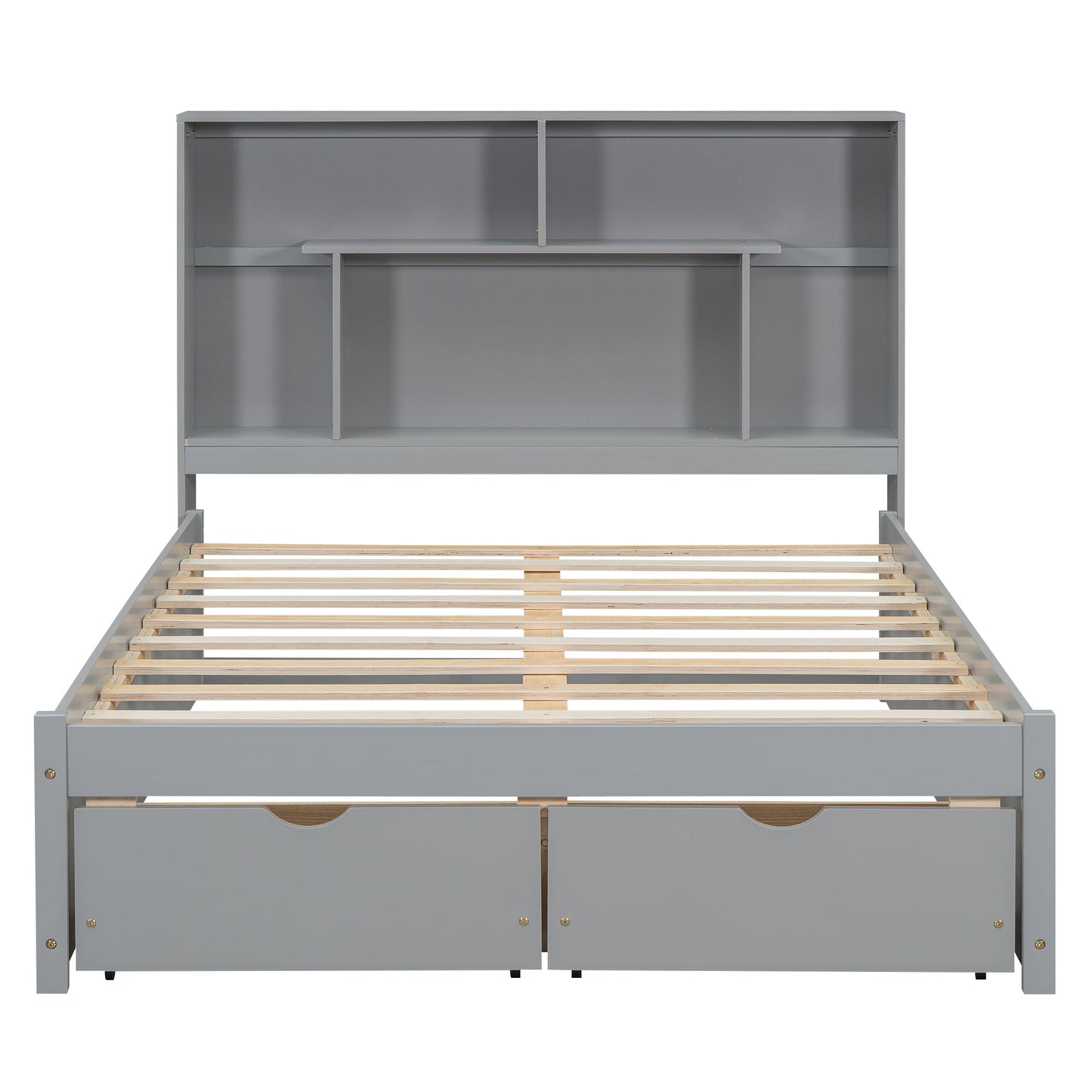 Full Size Platform Bed with Storage Headboard and 2 Drawers, Gray - Korvel