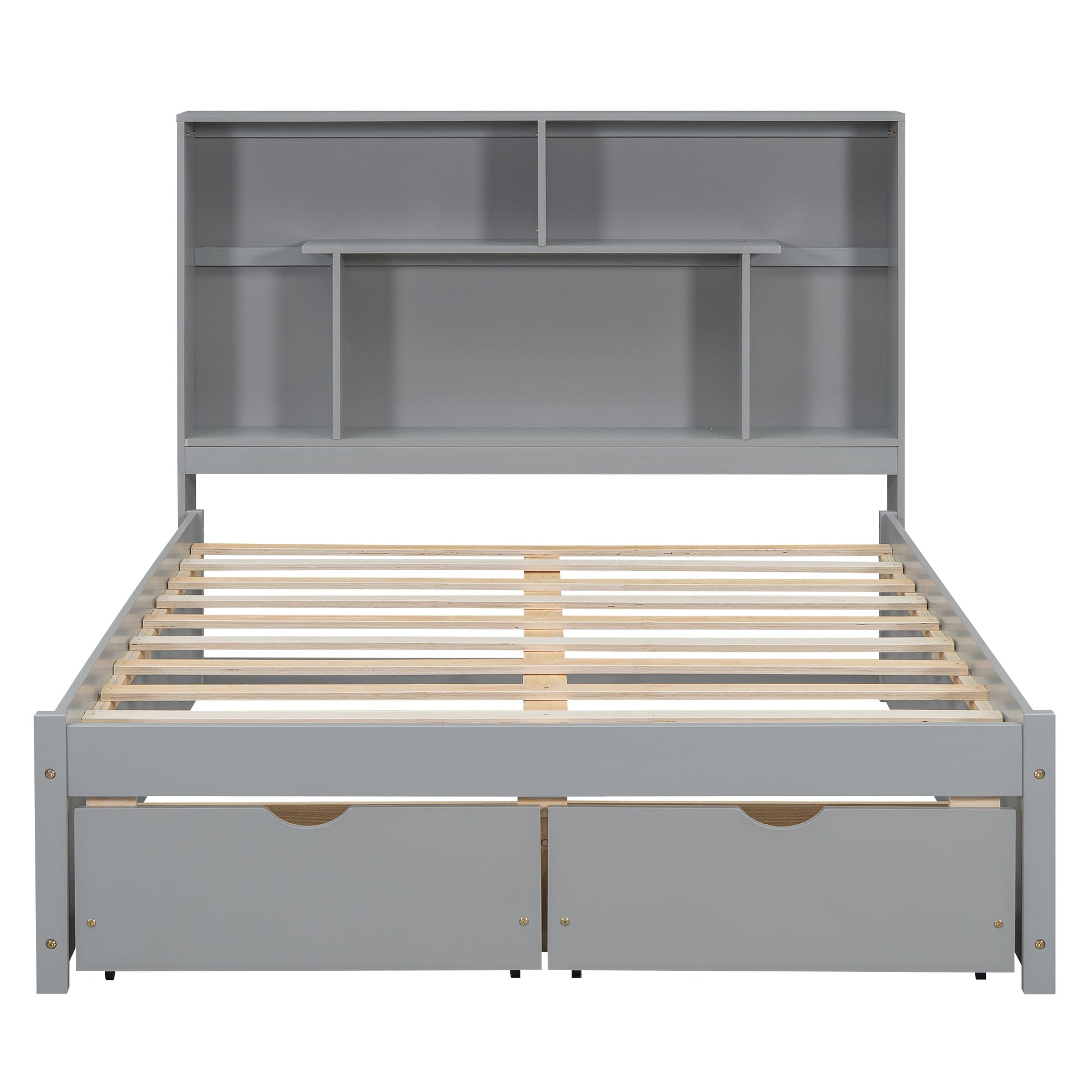 Full Size Platform Bed with Storage Headboard and 2 Drawers, Gray - Korvel