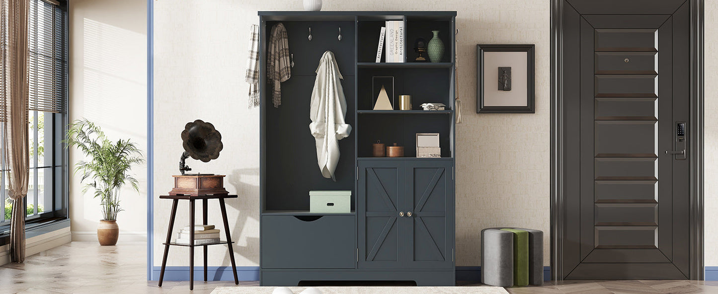 Armoire d'entrée élégante et multifonctionnelle avec rangement en bleu antique