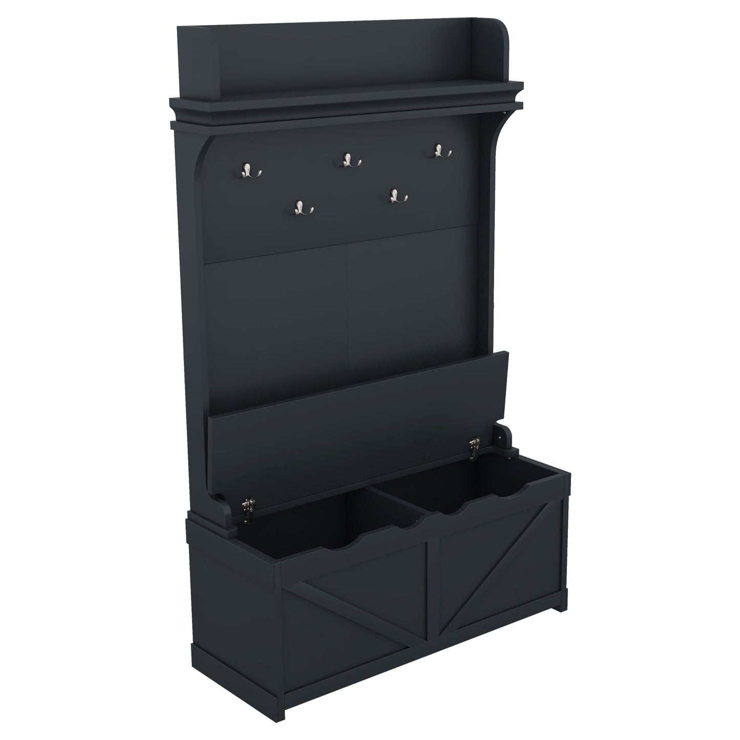 Hall tree with storage desk, entrance desk with drawers and 5 hooks, display rack, dark blue - Korvel