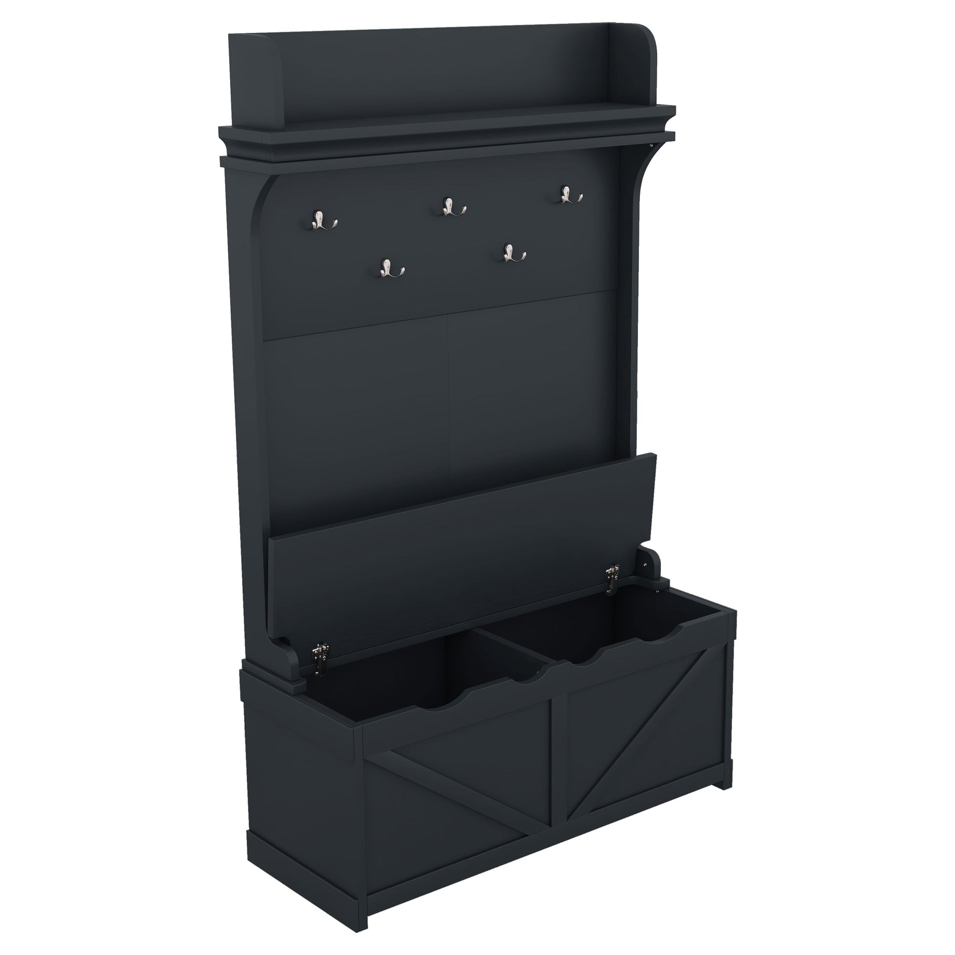 Hall tree with storage desk, entrance desk with drawers and 5 hooks, display rack, dark blue - Korvel