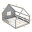 Full Size Wood House Bed with Window and Fence  Gray - Korvel