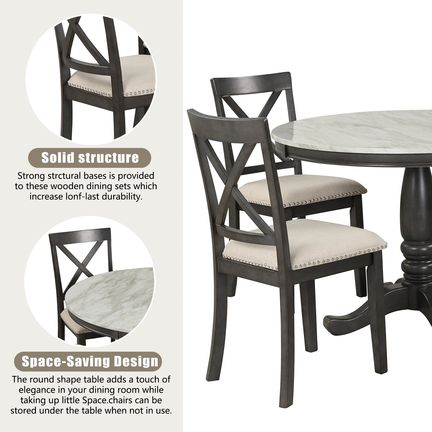 Orisfur 5 Pieces Dining Table and Chairs Set for 4 Persons Kitchen Room Solid Wood Table with 4 Chairs - Korvel