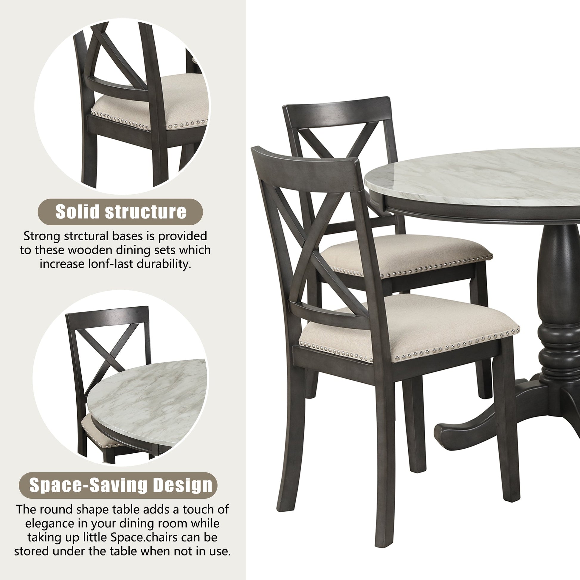 Orisfur 5 Pieces Dining Table and Chairs Set for 4 Persons Kitchen Room Solid Wood Table with 4 Chairs - Korvel