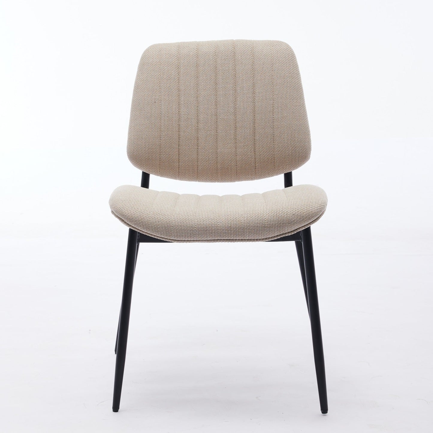 2-piece retro linen chair set with curved wooden backrest, cushioned seat, adjustable metal legs, (Beige Linen) - Korvel