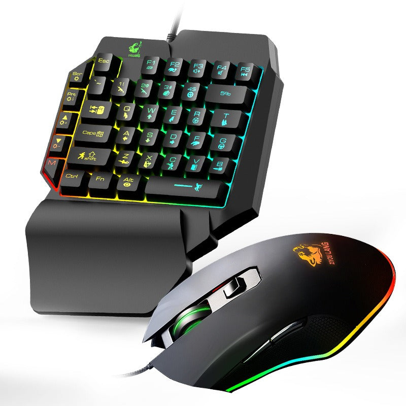 Free Wolf T1 One handed Keyboard and Mouse Set Throne Mechanical Touch Keyboard and Mouse Set - Korvel
