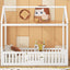 Twin Size Wood House Bed with Fence and Door, White - Korvel