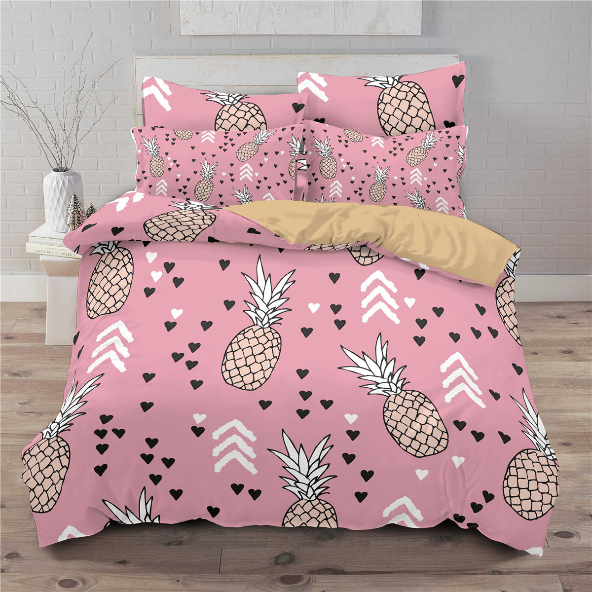 Small fresh pineapple 3D printed three-piece European and American bedding cover - Korvel
