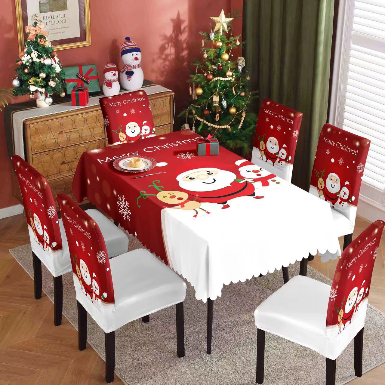Christmas tablecloth, holiday decoration, elastic chair cover, household dining table, waterproof and dustproof tablecloth, fabric decorative tablecloth - Korvel